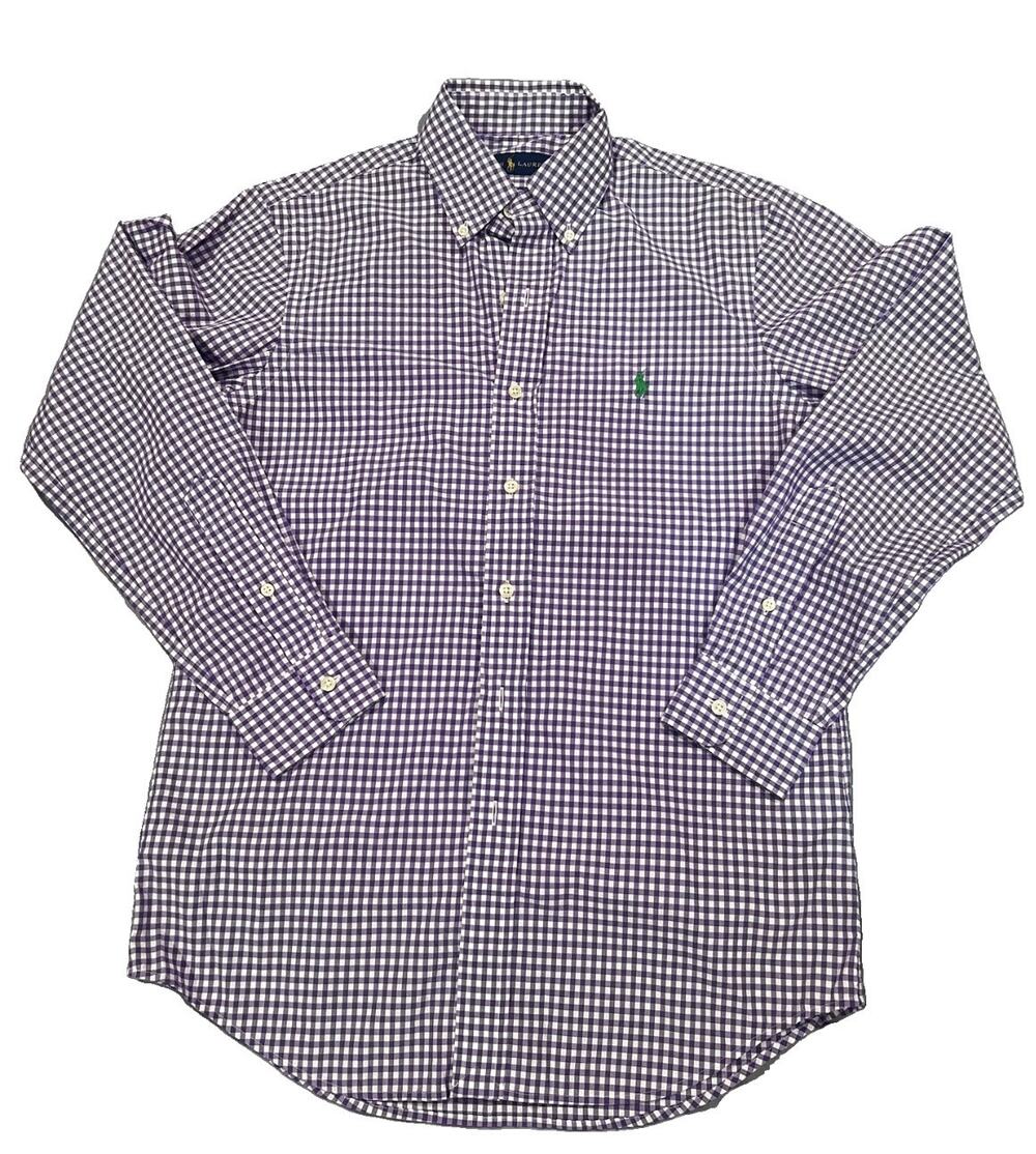 Ralph Lauren Men’s Purple Gingham Check Button-Down Shirt Green Pony Size Small